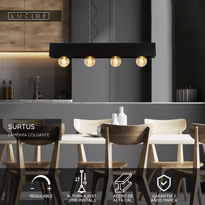 Lucide SURTUS - Lámpara colgante - 4xE27 - Negro